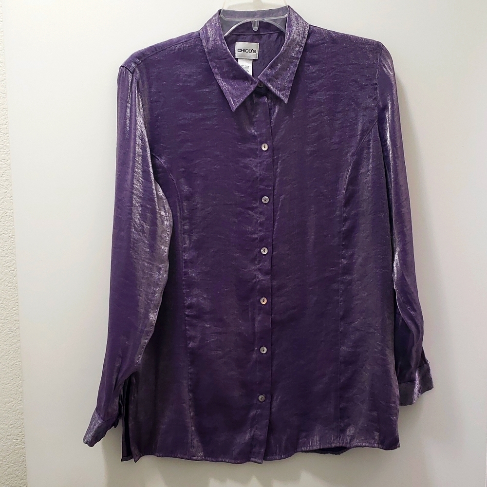 Chico's Long Sleeve Button Down Purple Shirt